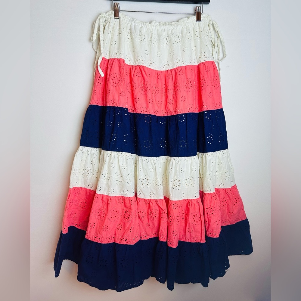 ❗️Anthropologie Hutch white Navy Peach eyelet maxi skirt size medium
